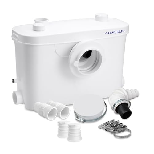 Aquamatix Hebeanlage 400W Sanitäre Abwasserpumpe 100L/min 6,5m Vertikale Förderstrecke mit 3 Einlässen für Toilette, Waschbecken und Badewanne mit Kohlefilter